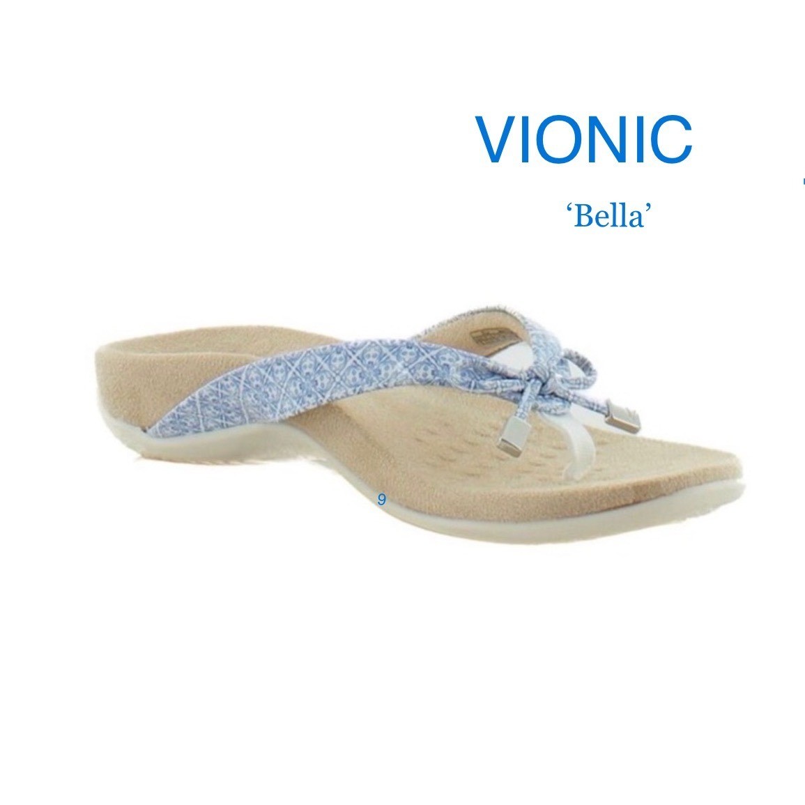 Vionic Bella Blue White Tile Pantent Sandals