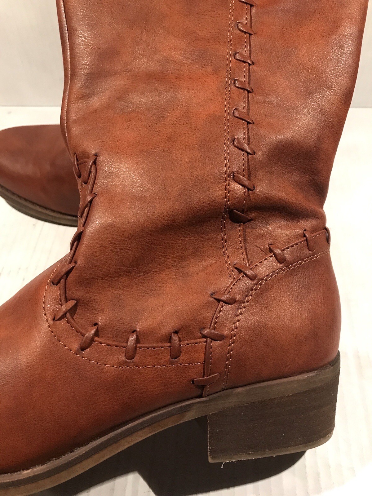 Boots MIA EVERETT Size 10M Brown Whipstitch Tall Riding Fashion Faux Leather