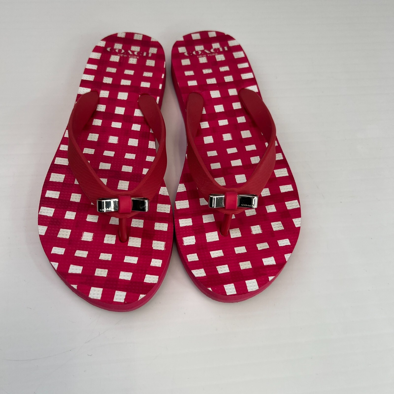 Coach Sandal Women 6 Bow Flip Flop Gingham Flat Thong Beach Pool Work Party Go