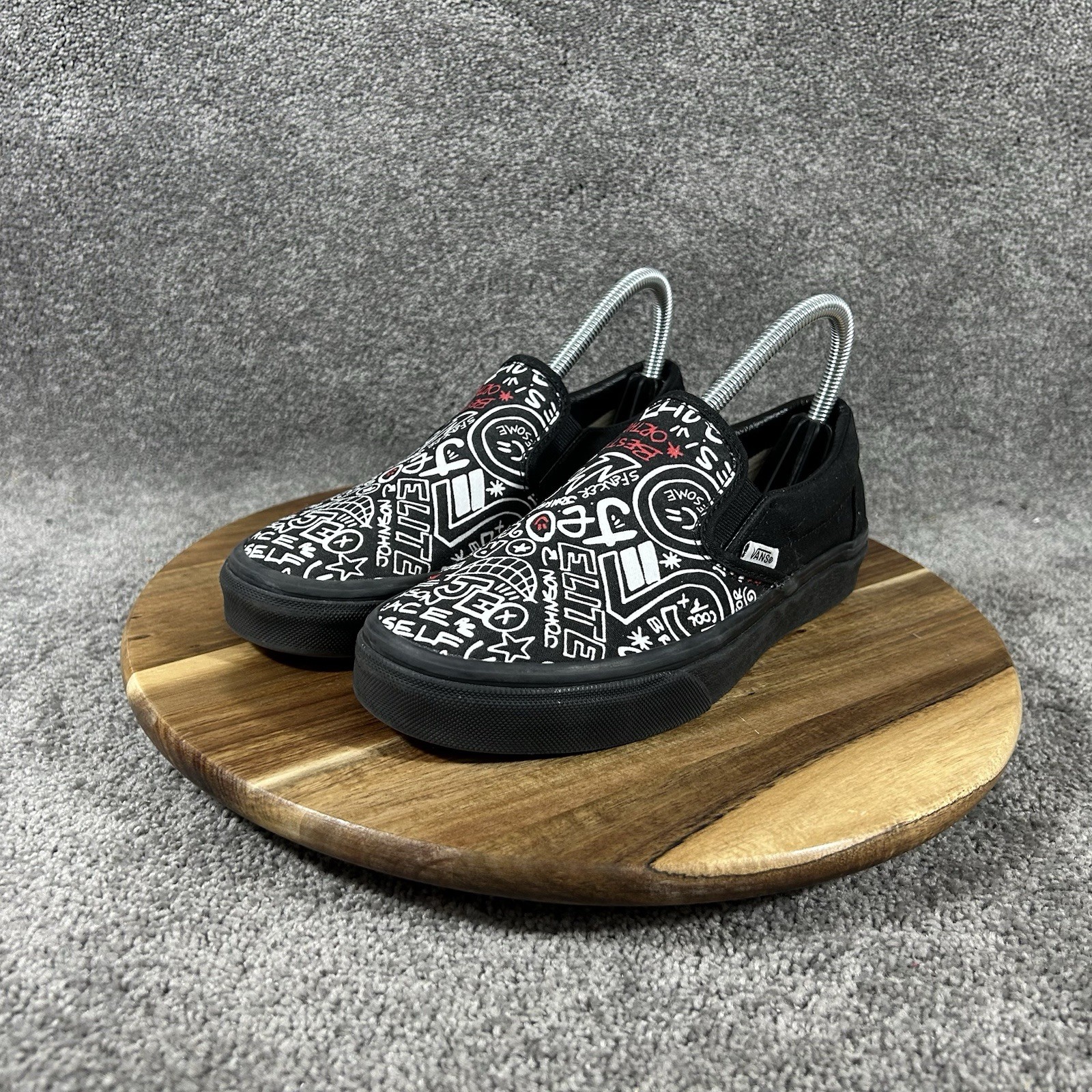 Vans Customs Slip On Womens Sz 7 Black Orthodontics Graphics Athletic Shoes Used