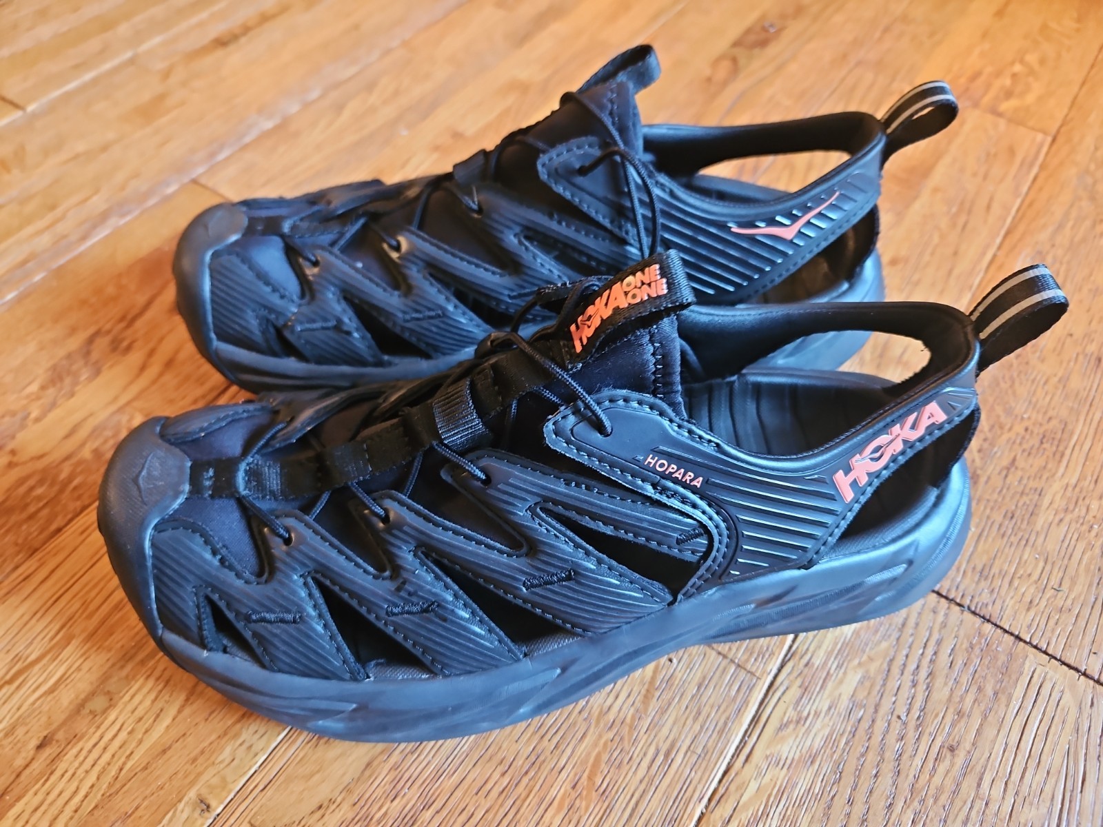 Hoka One One Hopara Black Fusion Coral All Terrain Sandals Women’s Size 9