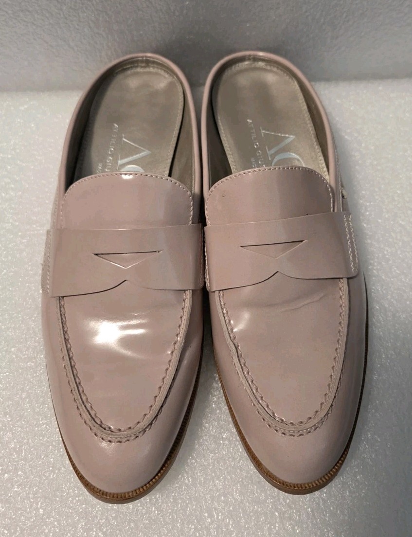 Attilio Giusti Leombruni AGL Penny Loafers Mule 39 Stud Trim Pale Raby Nude