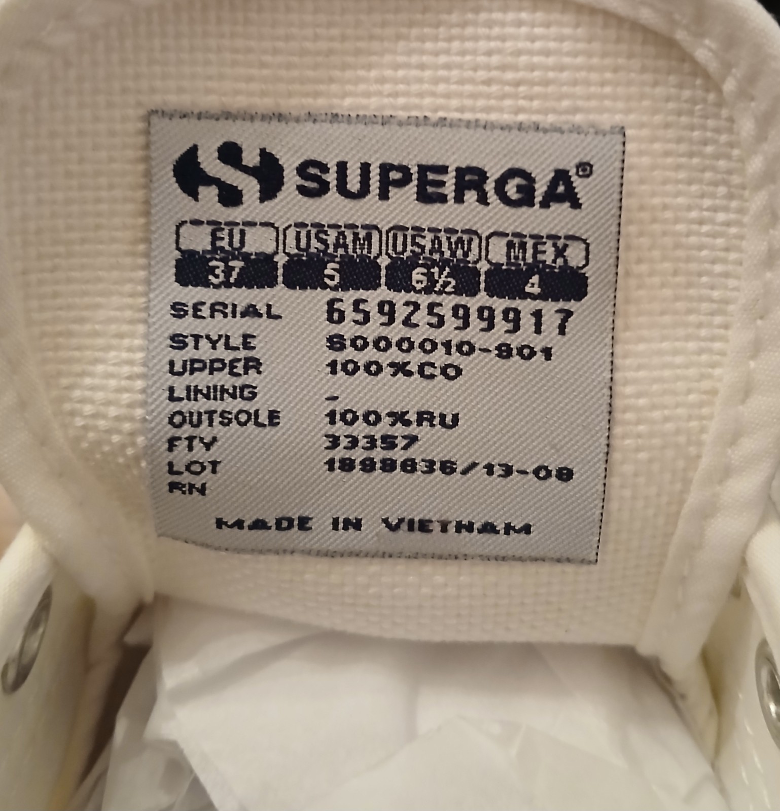 Superga 2750 Cotu Classic Sneaker White Lace up Women’s Size 6 1/2 M