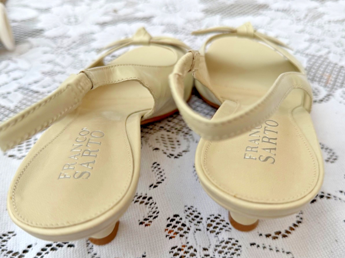 Franco Sarto Splendor Cream Leather Kitten Heel Slingback Sandals 8M