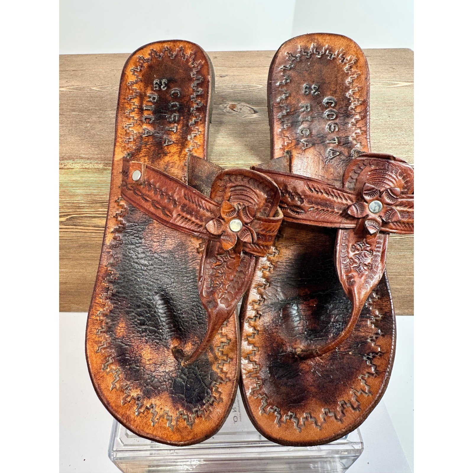Handmade Costa Rica Leather Thong Sandals Artisan Boho Festival SZ 39/ 8.5-9