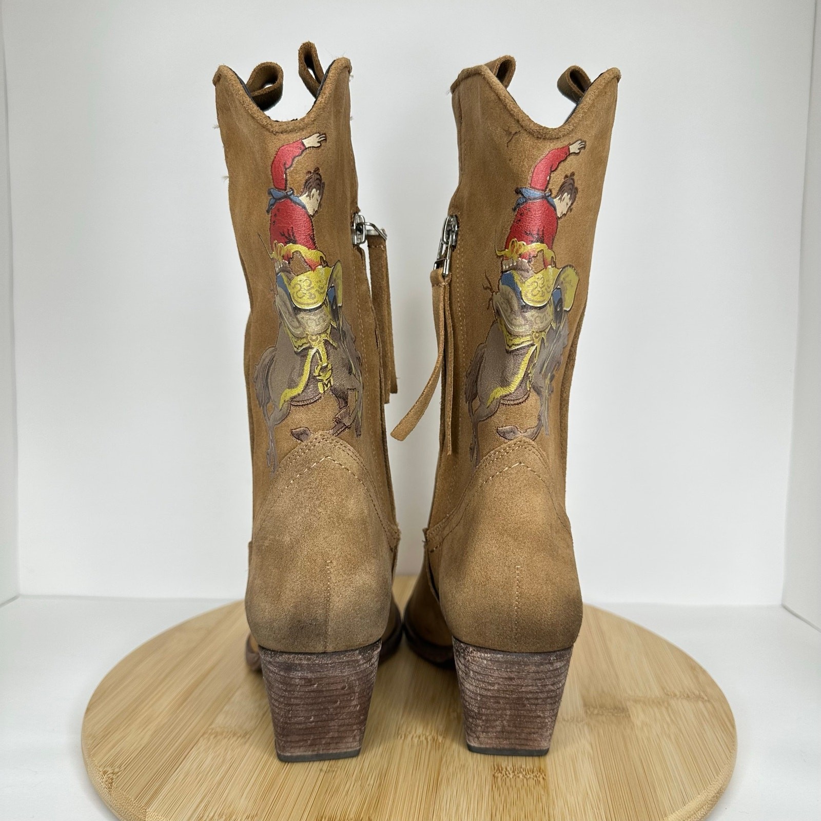 Golo Giddy-Up Western Cowboy Boots Rodeo Bucking Bronco Suede Leather Womens 7