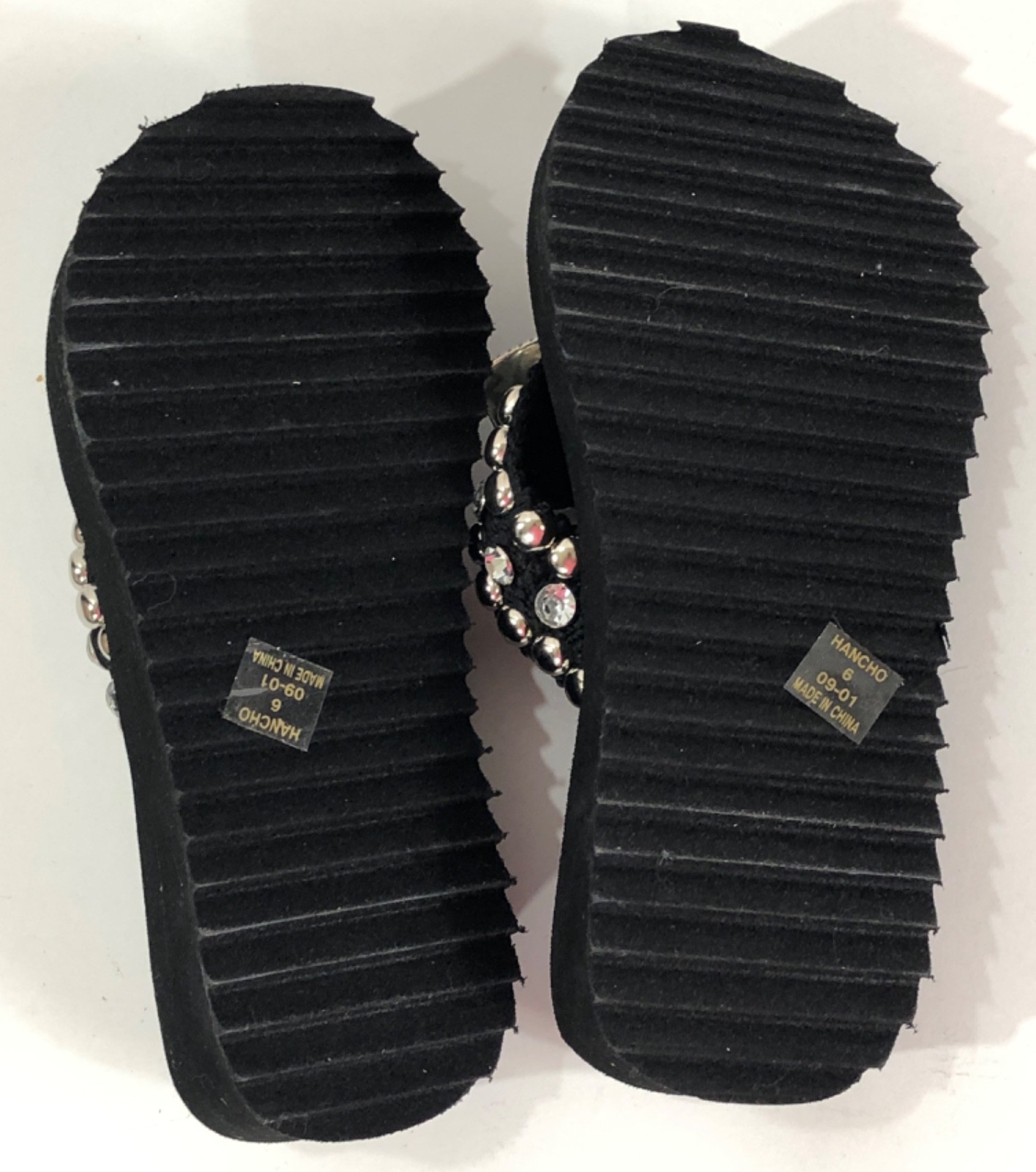 Nomad Football Sandals Flip Flop Thong Black Rhinestone Studs – Women Size 6
