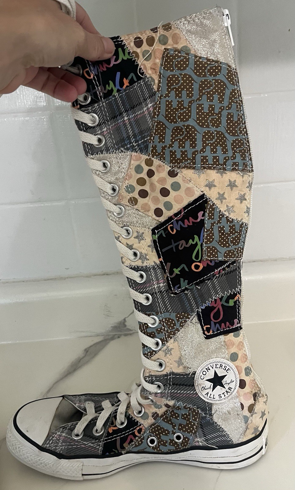 Converse Chuck Taylor All Star Patchwork Knee High Lace Up Sneakers Boot Women’s