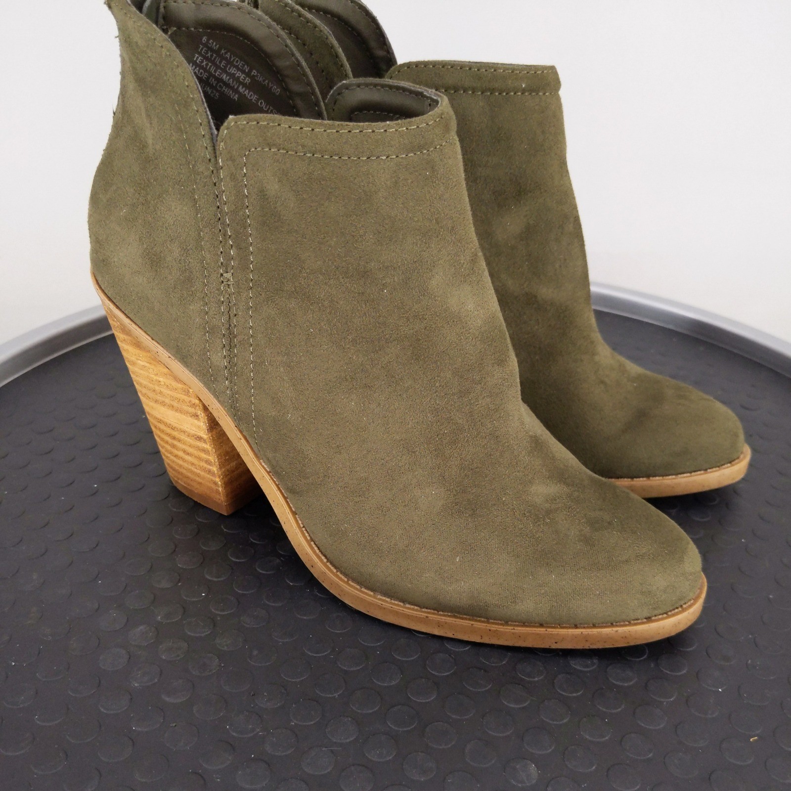 Joie Kayden Ankle Boots Womens 6.5 Olive Green Suede Textile Stacked Block Heel