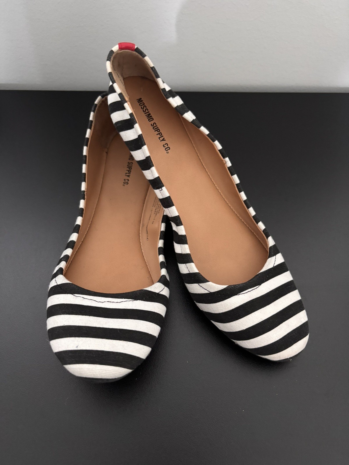 Mossimo Black White Striped Ballet Flats Red Womens Size 8 Slip On Shoes Casual