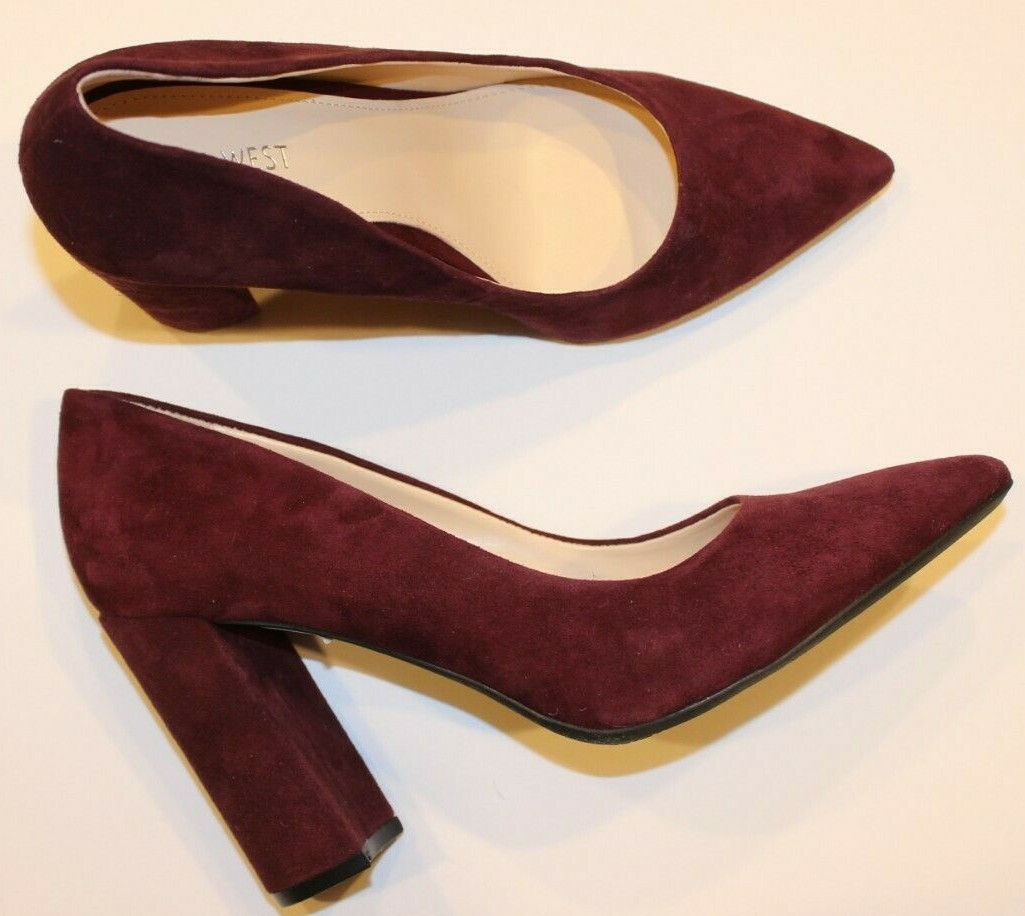 New Nine West Avana Heel Pump Wine Suede Leather Upper Size 8.5