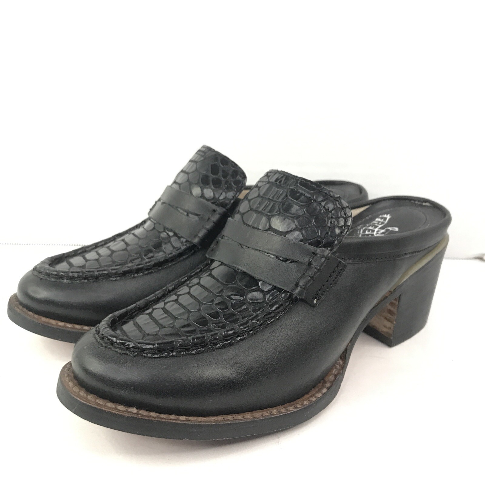 Freebird by Steven Collins Mules Clogs Heels Black Croc Reptile Size 6