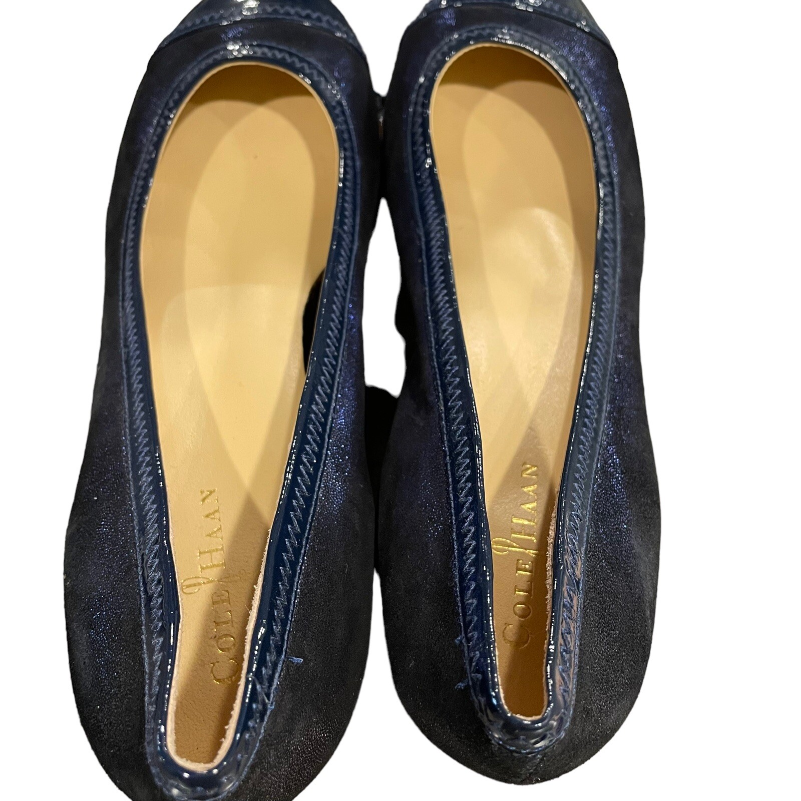 Cole Haan Metallic Blue Cap Toe Wedge High Heel Slip On Shoes Womens 8 B Air