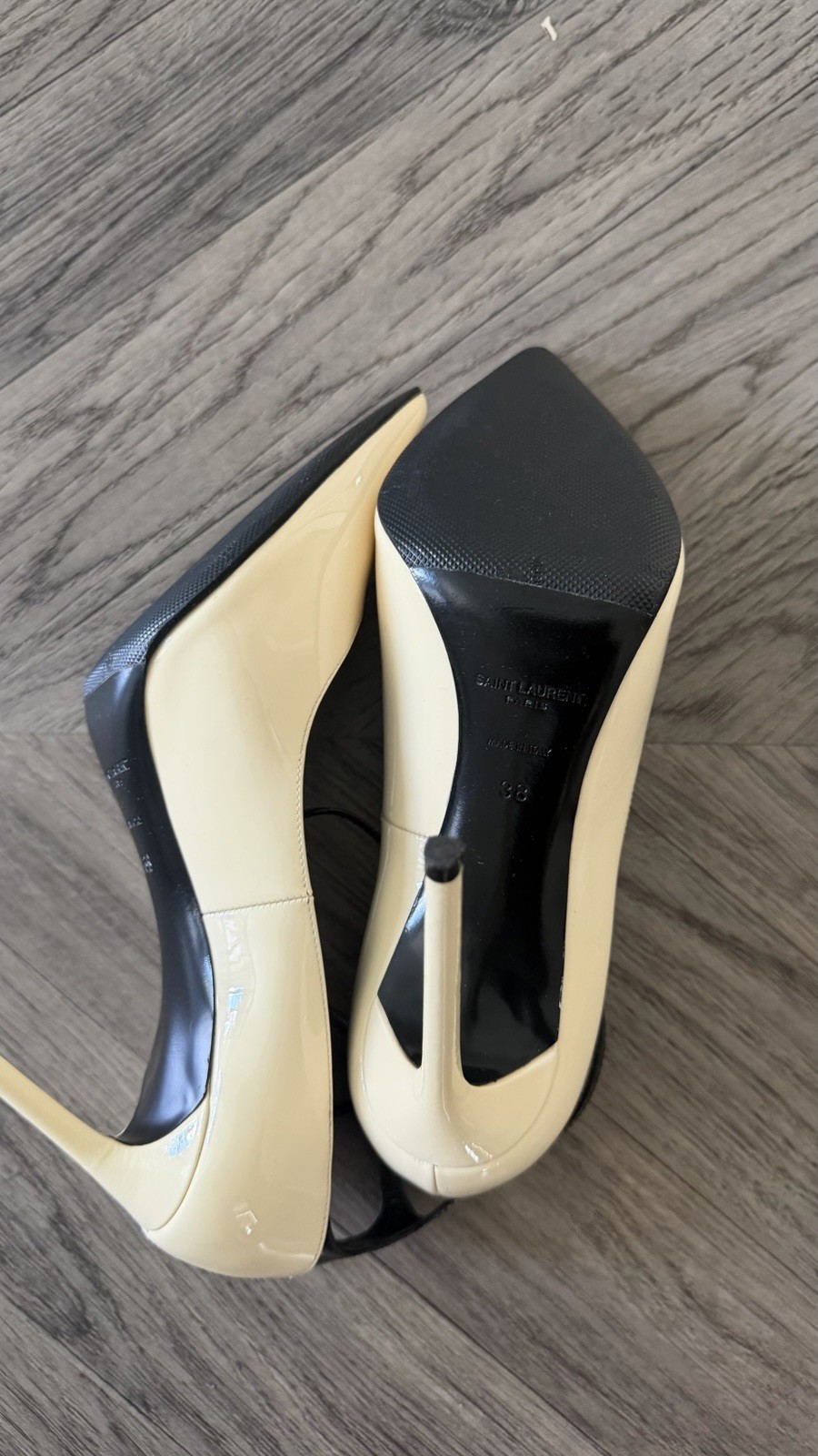 Saint Laurent Leather Colorblock Pointed Toe Ankle Strap Pumps EU 38
