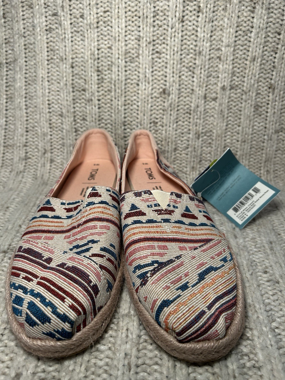 TOMS Women’s Alpargata Rope Slip On Shoes Natural Multi Global Woven Size 8 RARE