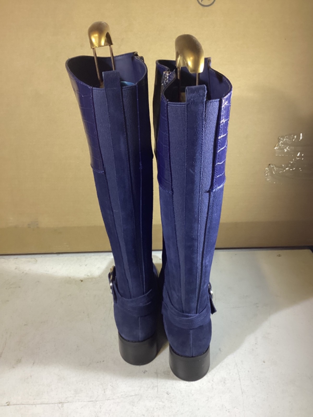 Marc Fisher Suede and Stretch Side Zip Knee-High Boots Navy Size 8.5M