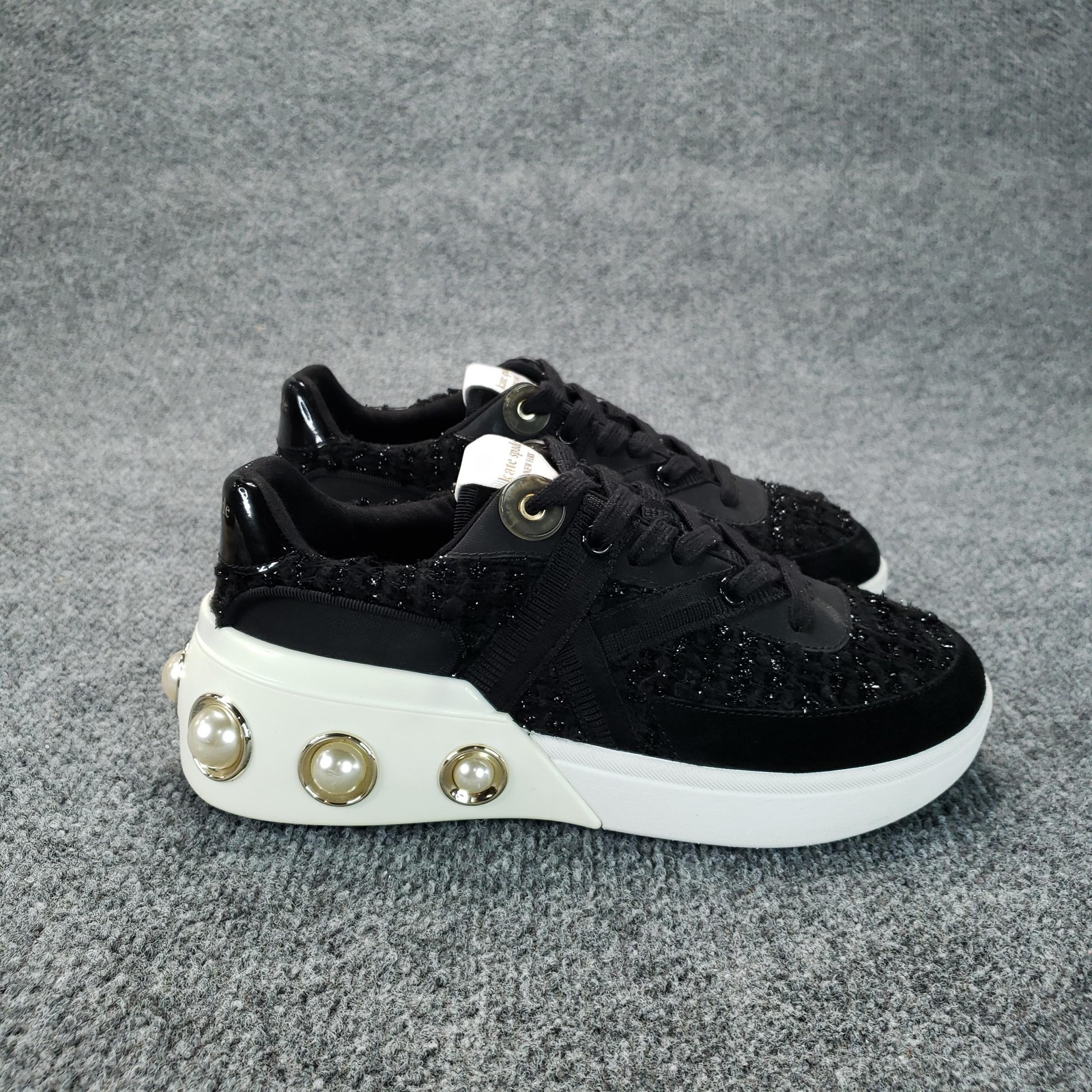 Kate Spade New York Cayman Shoes Womens Size 6 Black Sneaker Pearl Studded