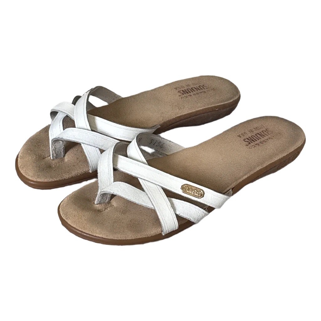 Bass Sunjuns White Leather Strappy Sandals Womens 7.5 M Vintage Slides 0588