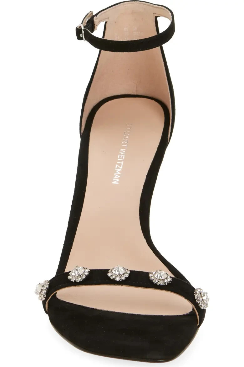 STUART WEITZMAN Justina 75 Black Suede Strappy Sandal w/Crystals 9 $550 EPOC!