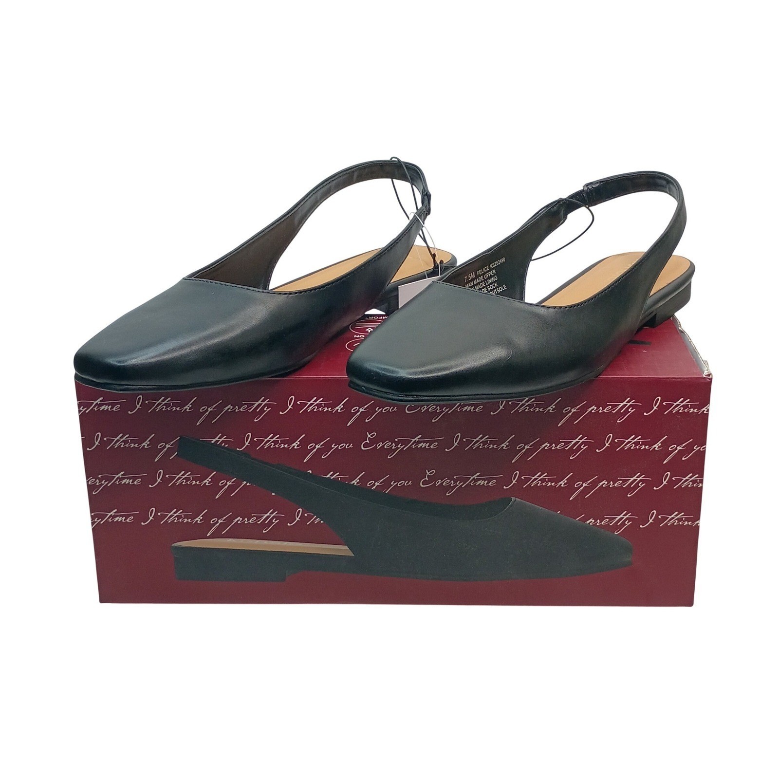 Kensie Felice Flats Slingback Square Toe Women Size 8 Black Block Heel Slingback