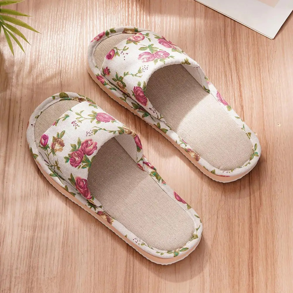 Fashion Floral Slippers Women Casual Comfortable Indoor Home Flat Shoes Anti Sli
