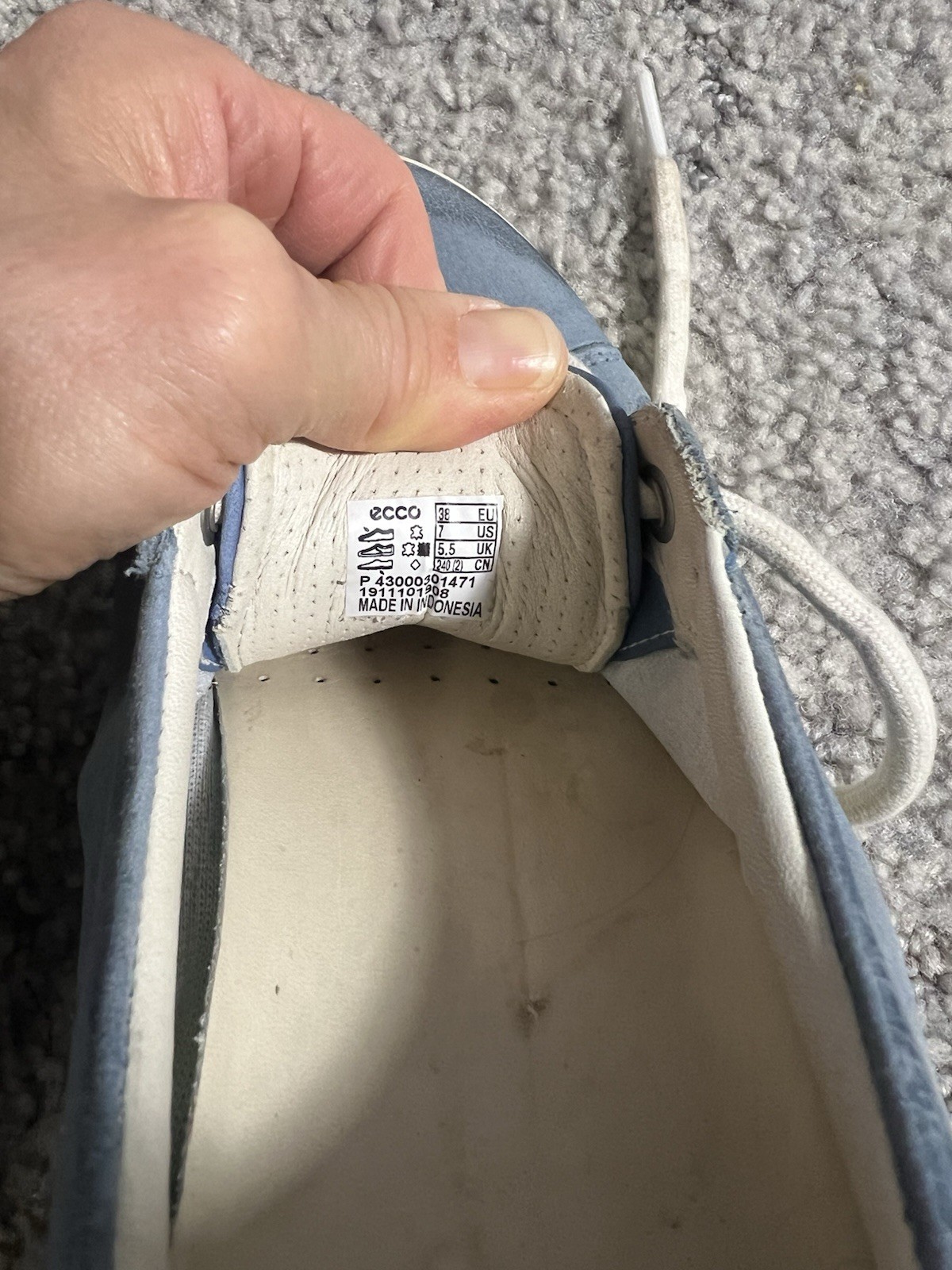Ecco Shoes Women Size 7 Blue Made in Indonesia EU 38 Laces