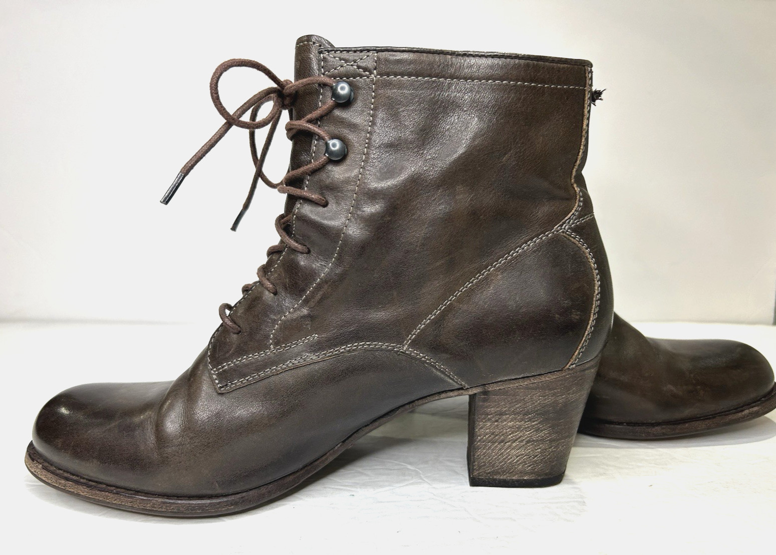 N.D.C. Made by Hand Ankle Boots Women 40 9.5 Brown Leather Lace-Up Heeled Spain