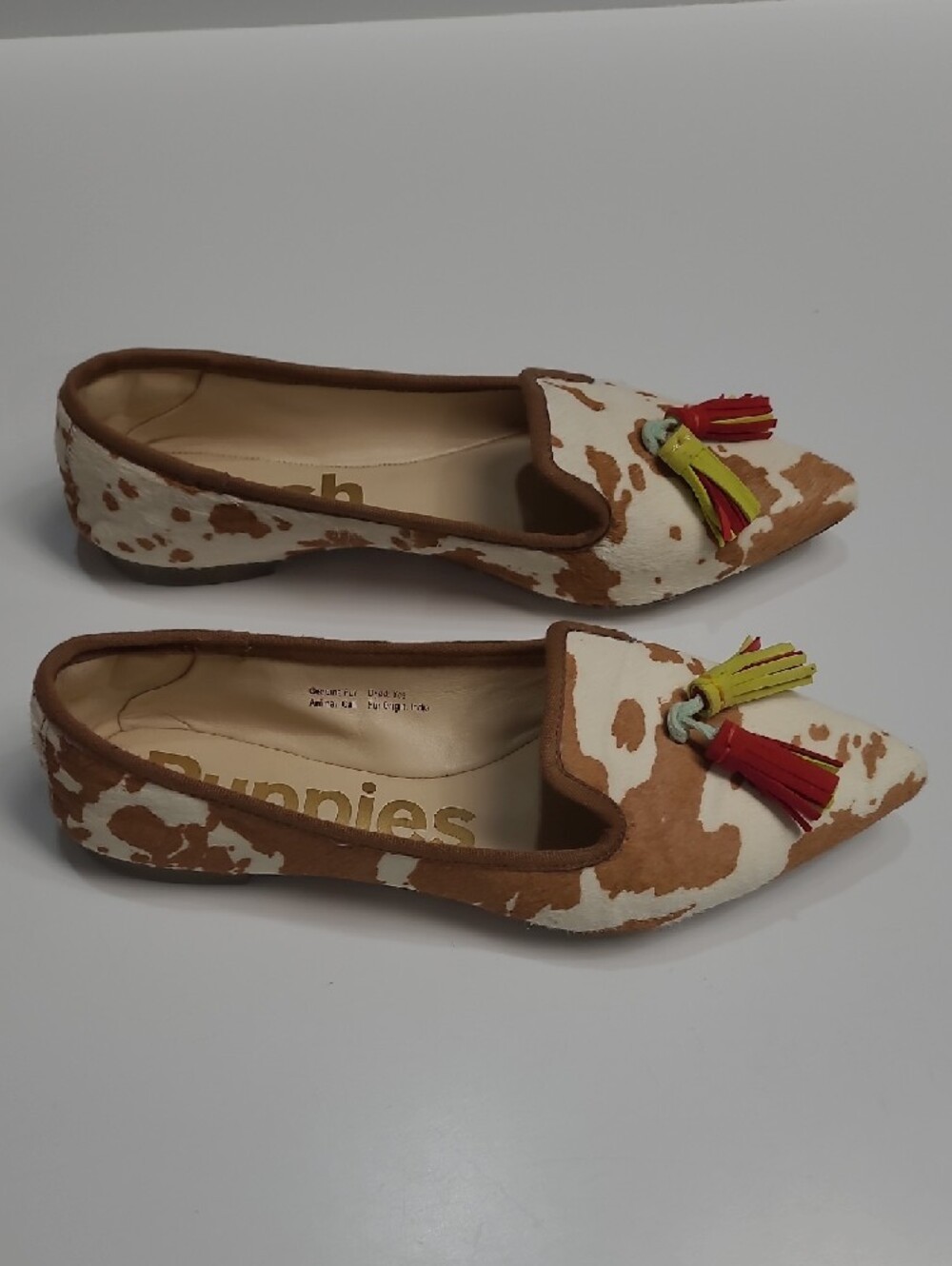 Hush Puppies Women’s Cowhide Pointed Loafers with Red & Lime Tassels Size 6.5