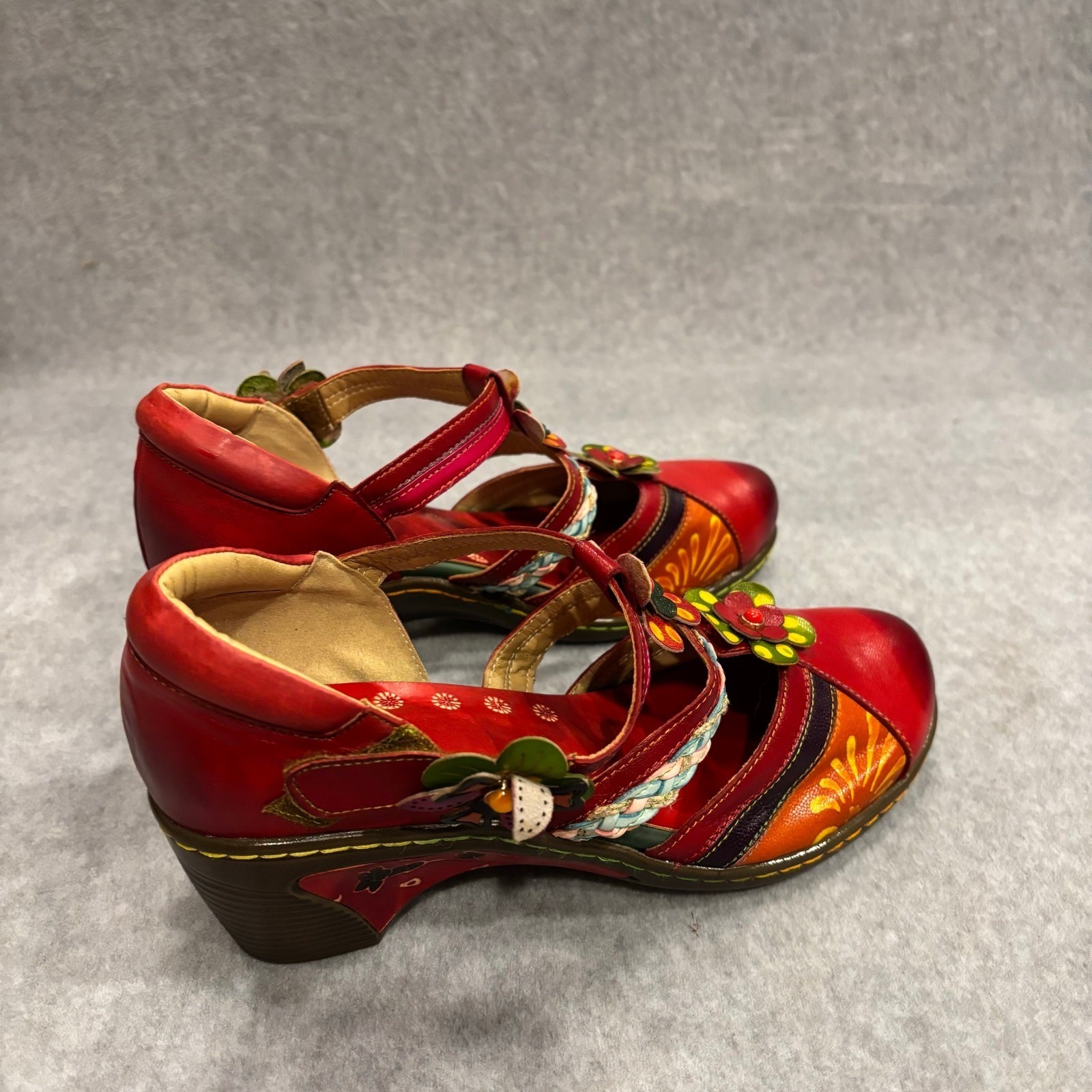 Retro Hippie Boho Sandal Riutiru Womens Size 6- 6.5 Multicolor Handmade Lambskin