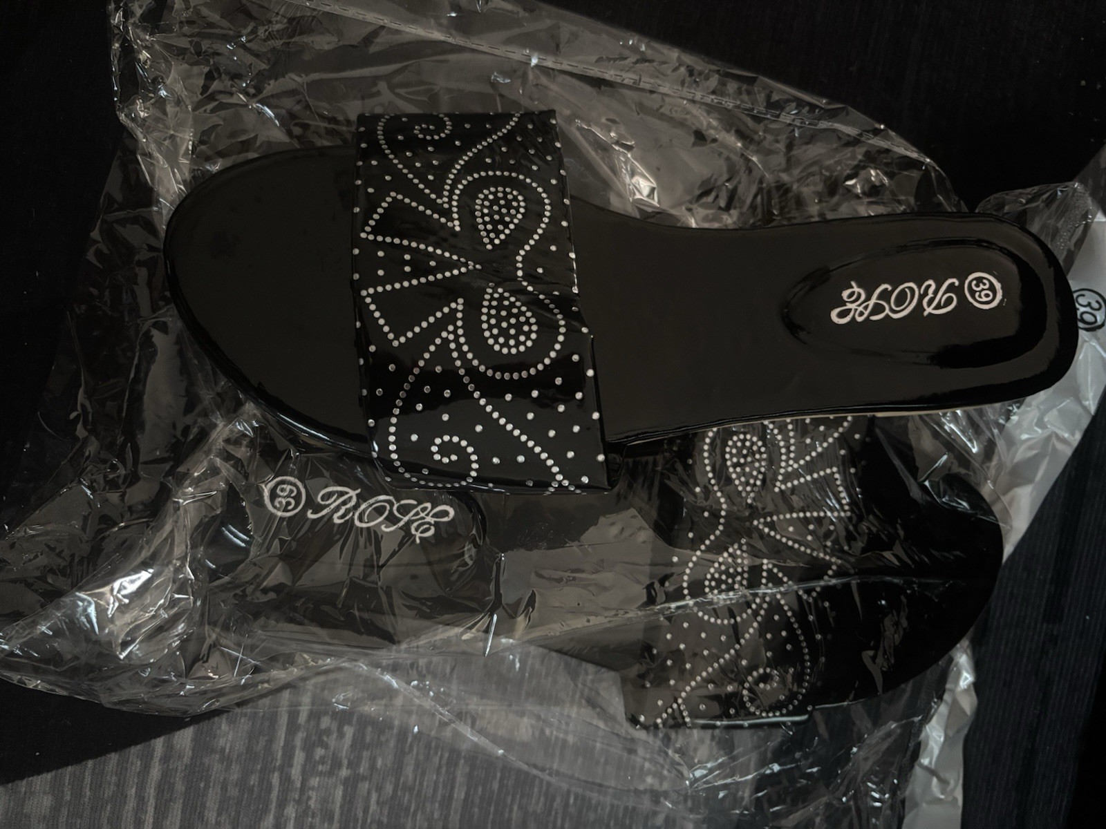 ROZE Women’s Black/Silver Rhinestone Slide Sandals Synthetic US 9