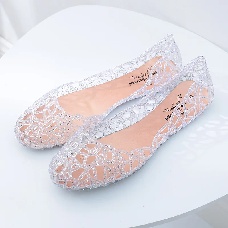 Summer women sandals flat-soled crystal clogs hollow flat-soled slip-ons shallow