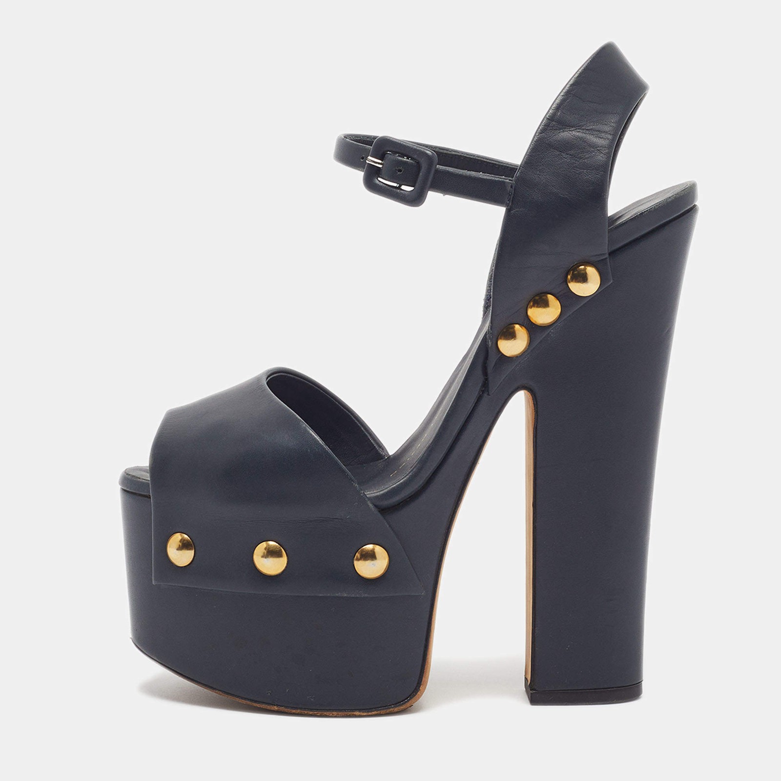Giuseppe Zanotti Size 36 Navy Blue Leather Platform Ankle Strap Sandals