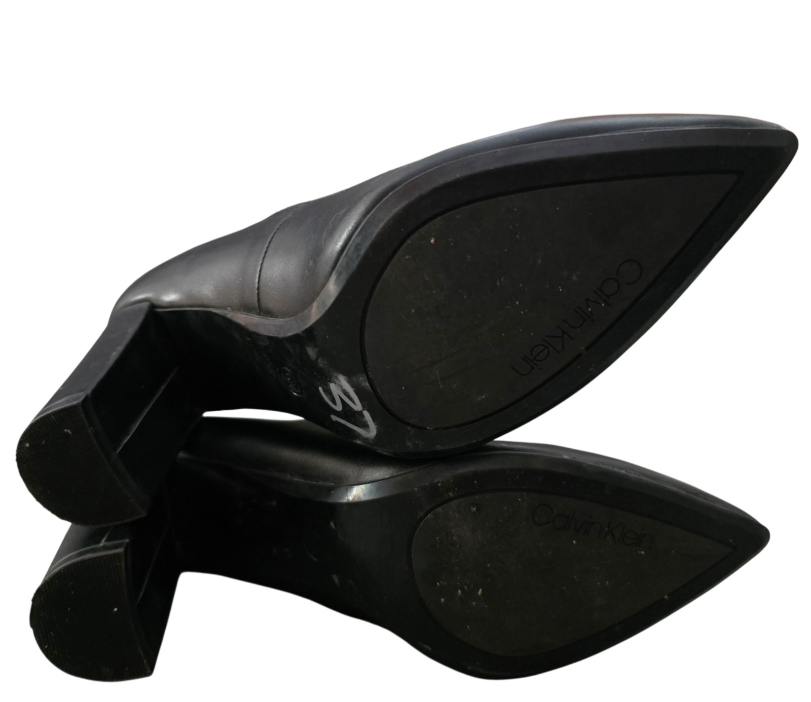 Calvin Klein Block Heel Sz 6M 3.25 in. Heel Black Faux Leather Pumps Col. Black