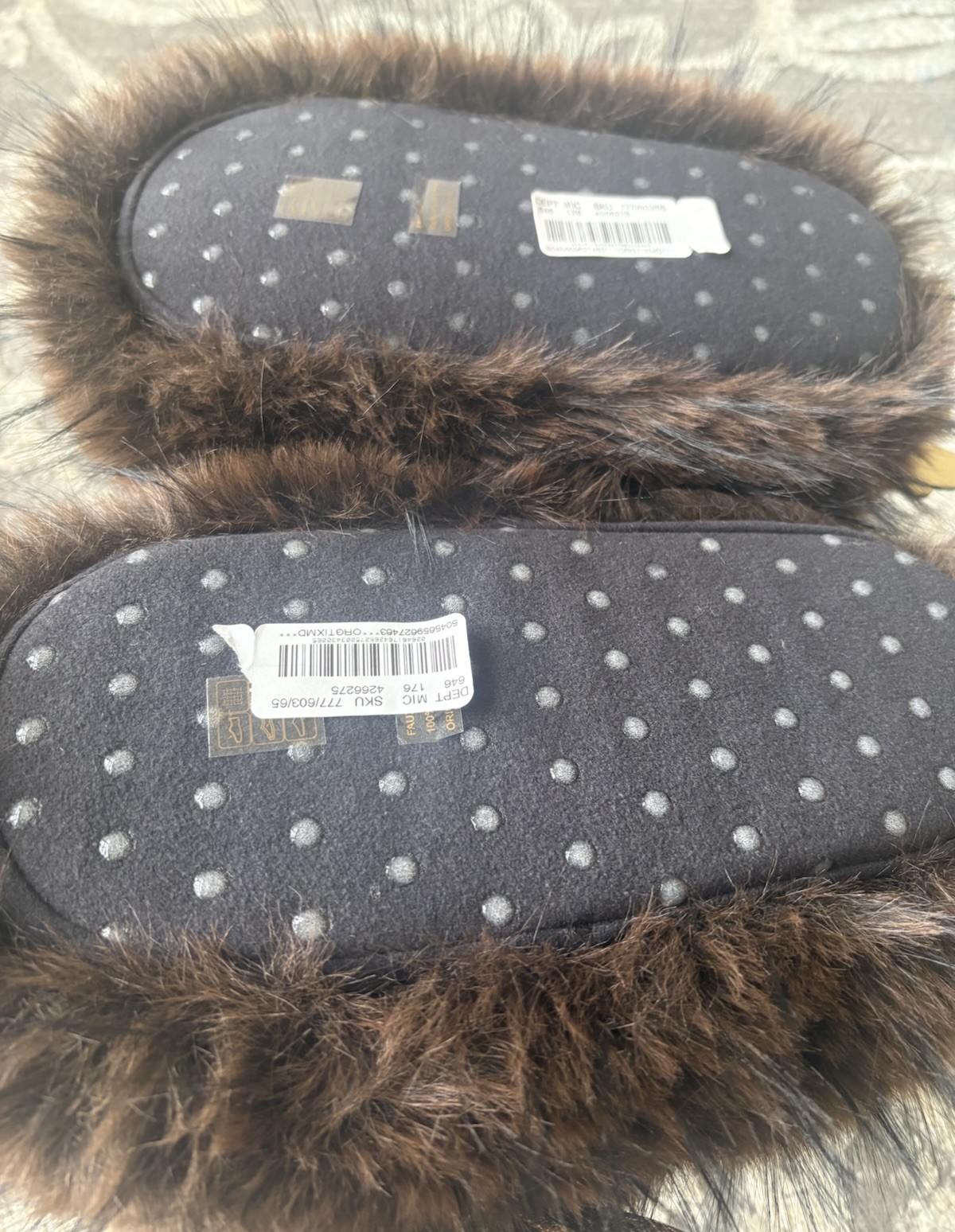Kurt Geiger London-Eagle Fluff Faux Fur Bedazzled Brown/Gold Slippers, 8/9 New