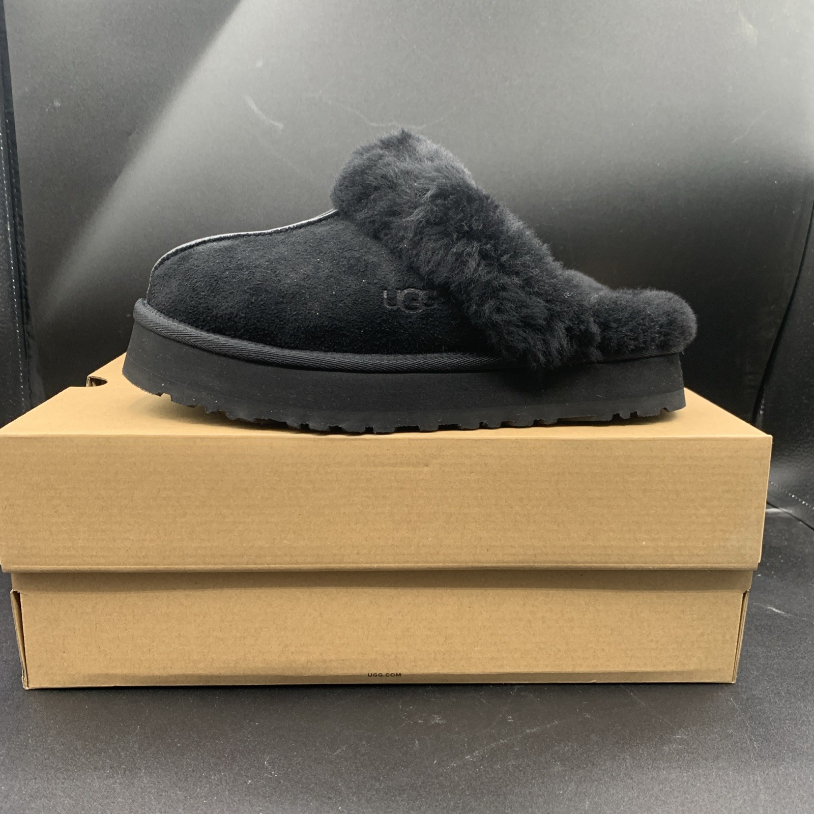 PICK SIZE – UGG Women’s Black Disquette Suede Platform Slippers