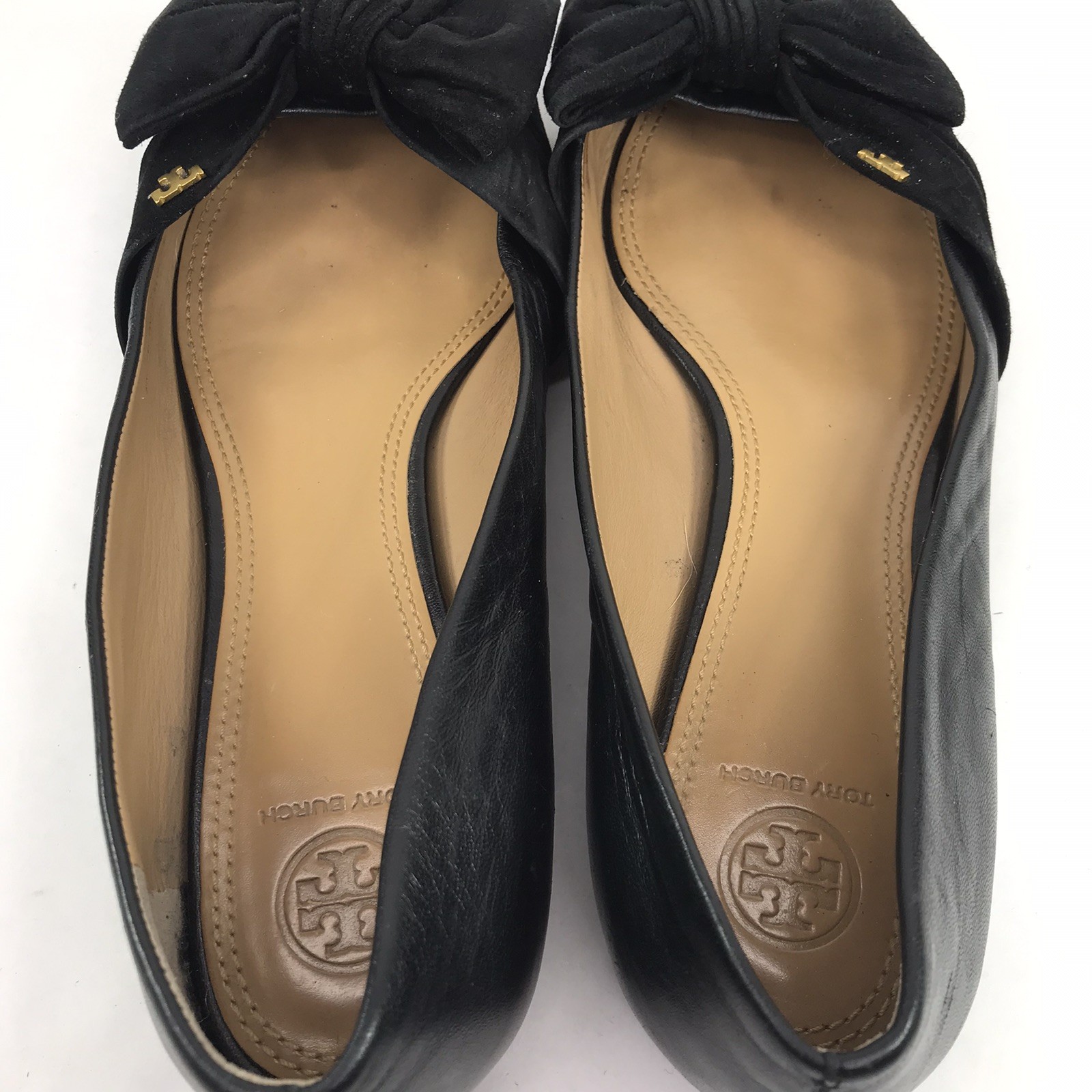 Tory Burch Women’s Size 10 Eleanor Flat Black Leather Bow Pointed Toe Shoes
