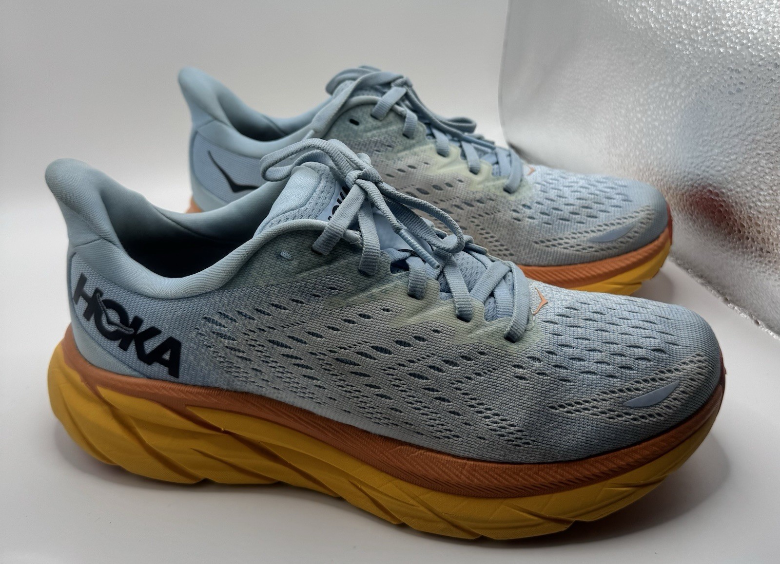 HOKA Clifton 8 Women’s Running Shoes L. Blue Orange Yellow Sneakers Size 7B US