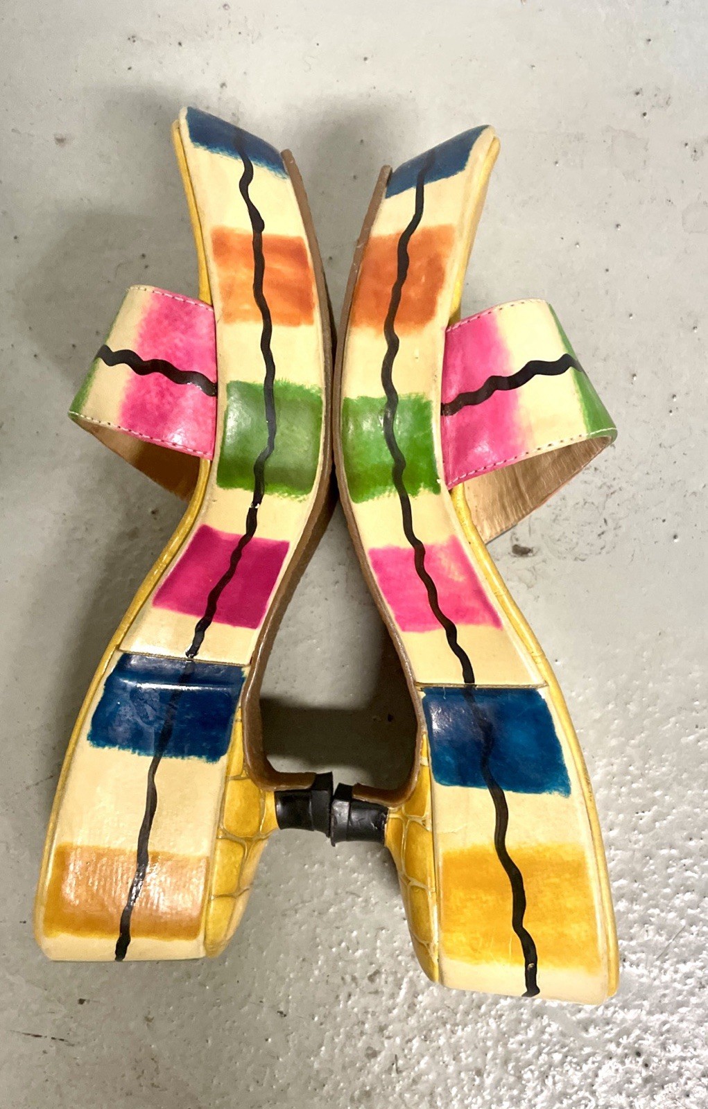 Wanted Bahama Platform Slide Sandals Size 7 Colorful Abstract Art Wedge
