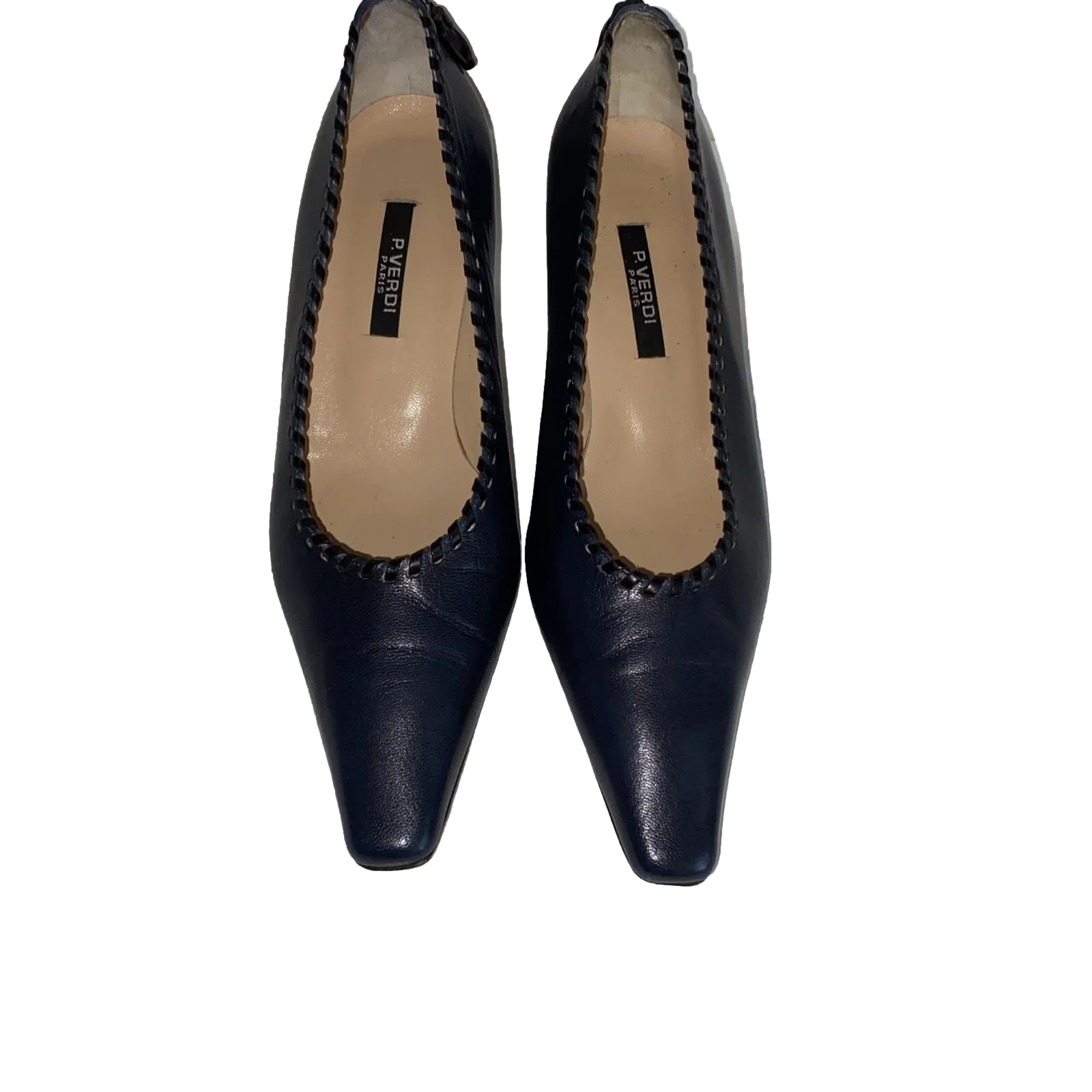 P. VERDI Women’s Shoes Paris Navy Leather 39 or 8.5 Lacing Tassels Low 2” Heels