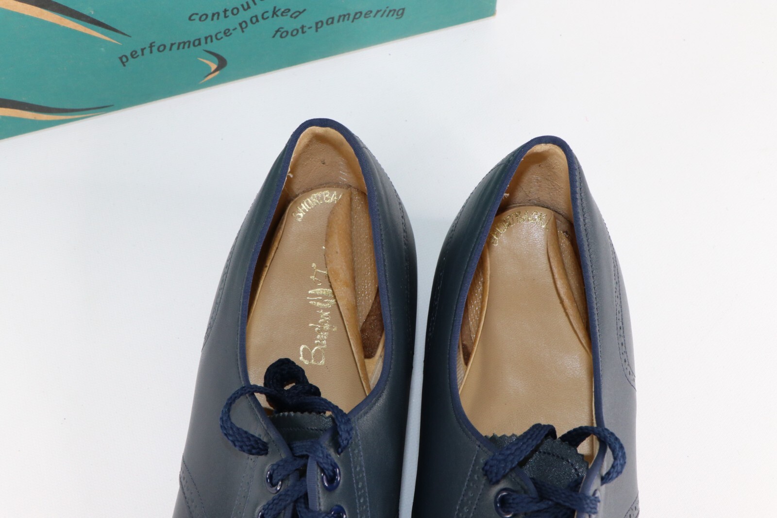 NOS Vintage 90s Streetwear Womens 11.5 A Leather Wingtip Dress Shoes Navy Blue