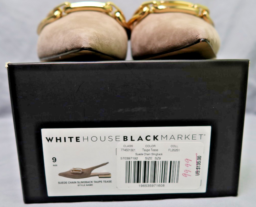 White House Black Market Suede Chain-Detail Slingback Women’s Size 9
