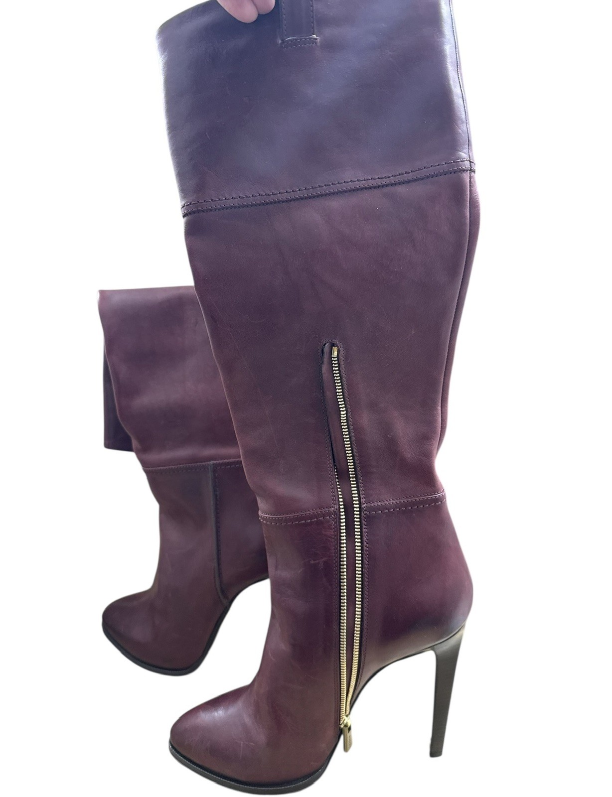 Emilio Pucci Elegant Burgundy Knee-High Leather Boots. Gently Worn. Size 40 1/2.