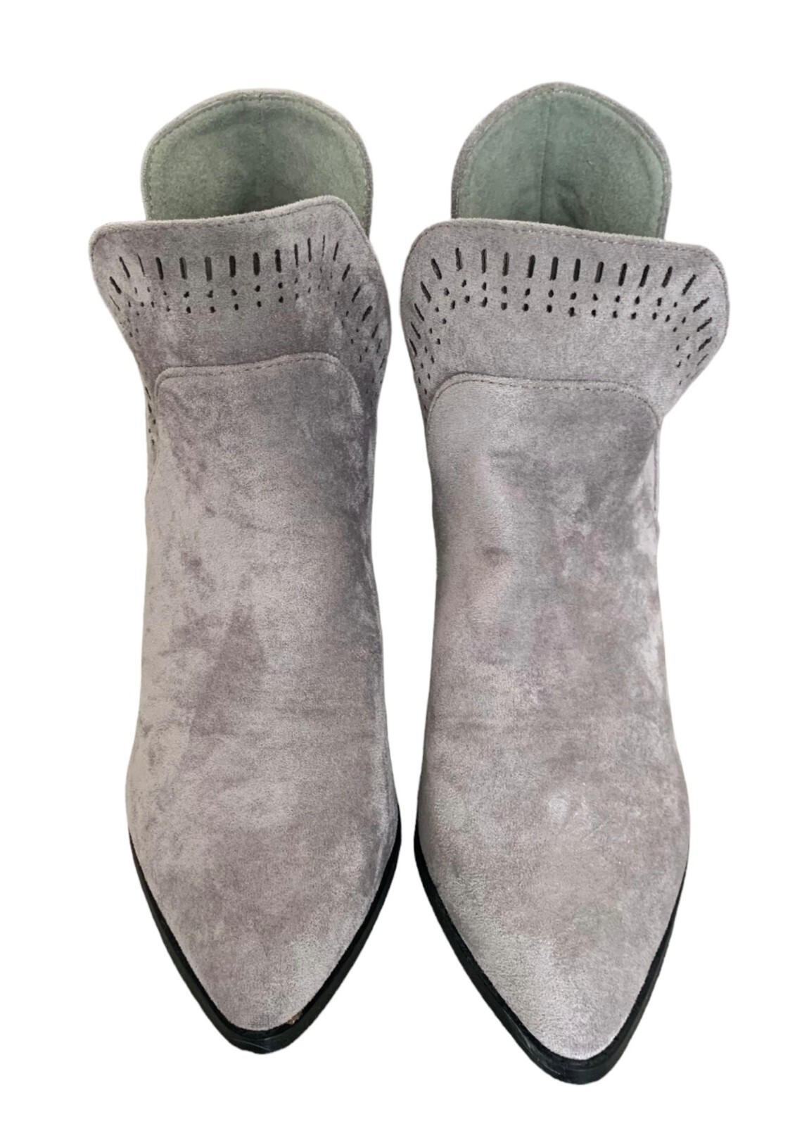 OLIVIA MILLER Gray Faux Suede Point-Toe Block Heeled Women’s Ankle Boots Size 11