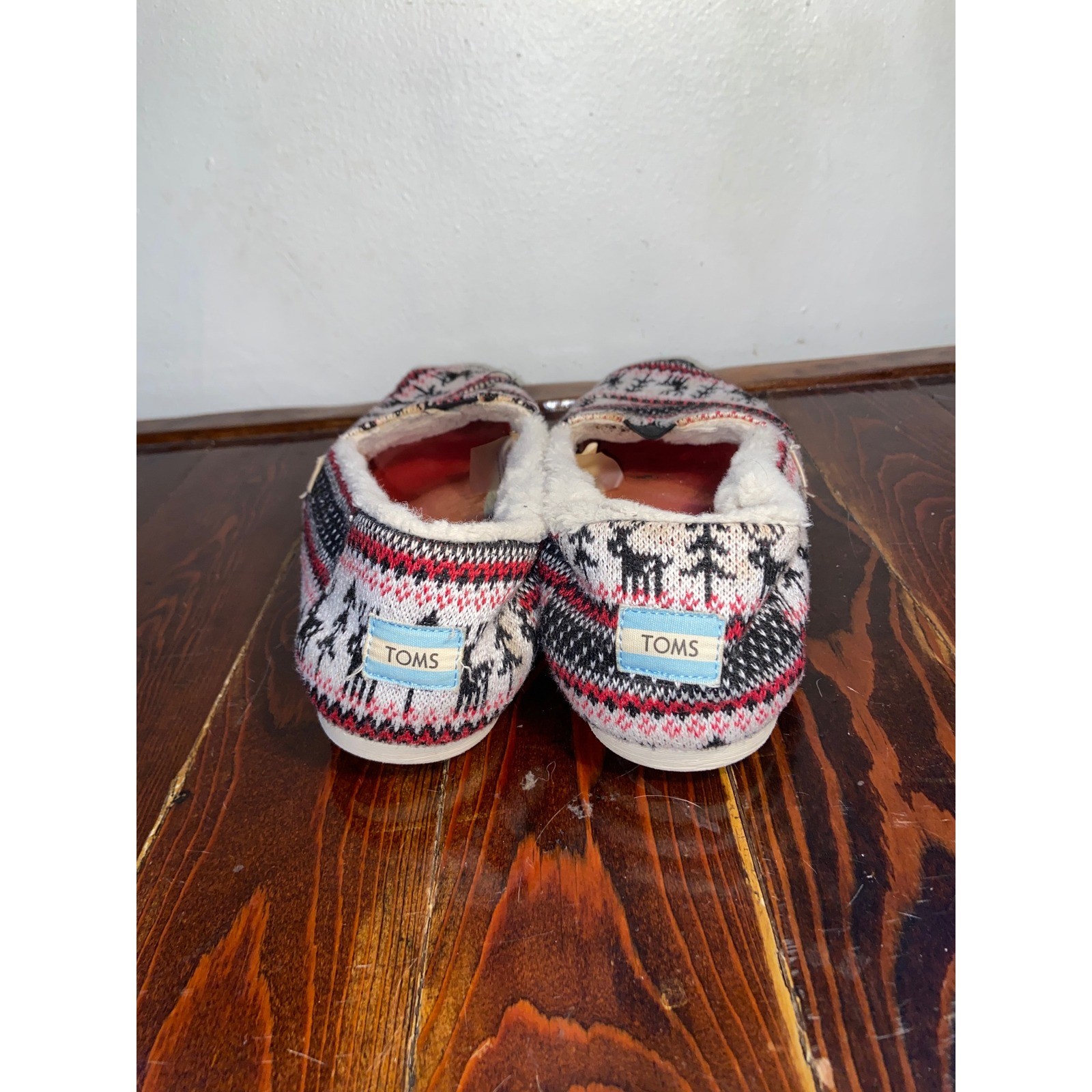 TOMS Alpargata Fair Isle Reindeer Faux Fur Lined Slip On Shoes Womens 9.5 Cozy