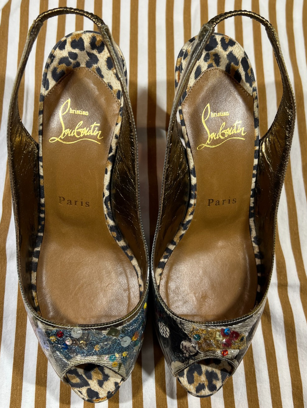 Christian Louboutin «Trash» Collage Leopard Slingback 4″ Heels 37