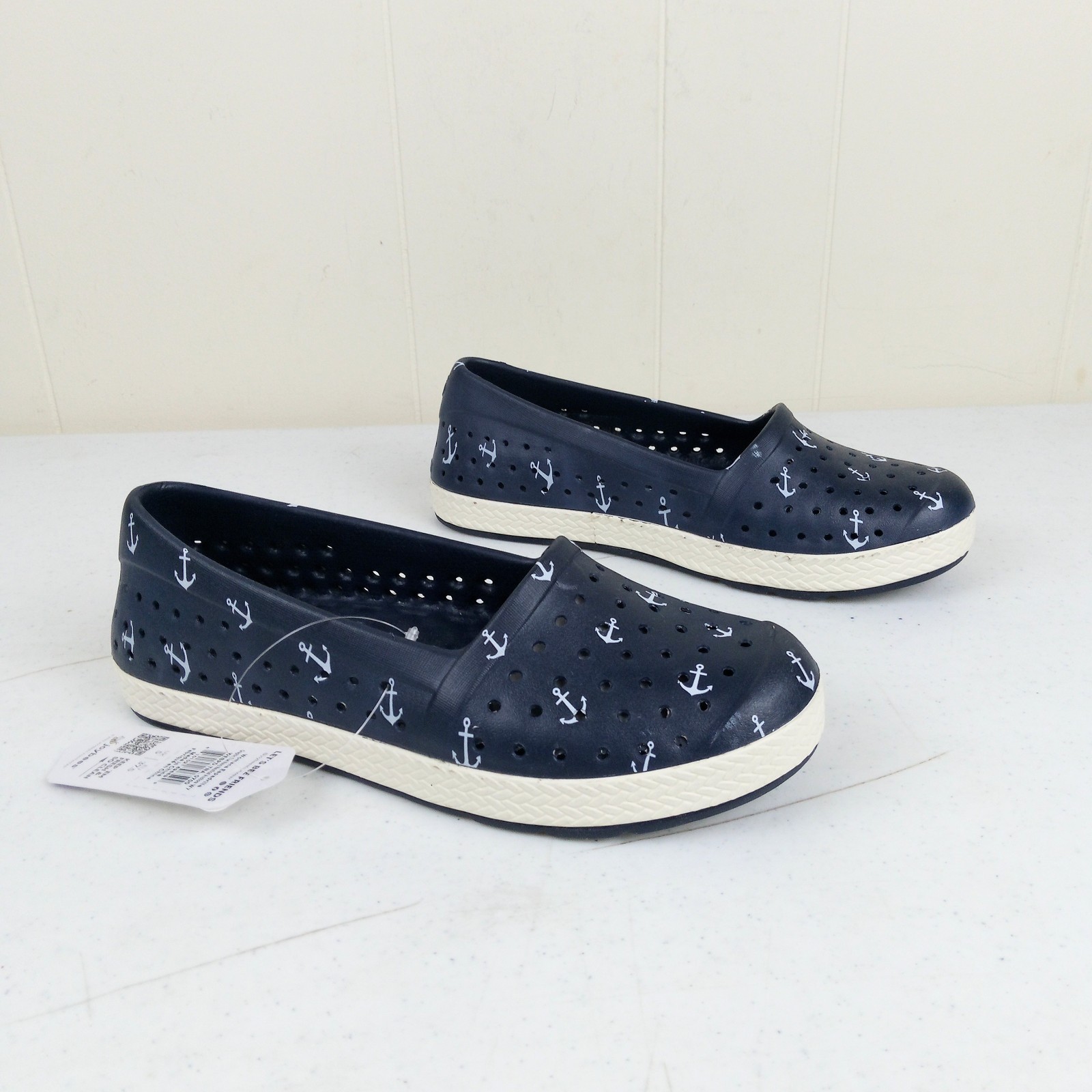 Joybees Women 7 Nautical Anchor Print Slip On Espadrille Water Shoes Blue NEW