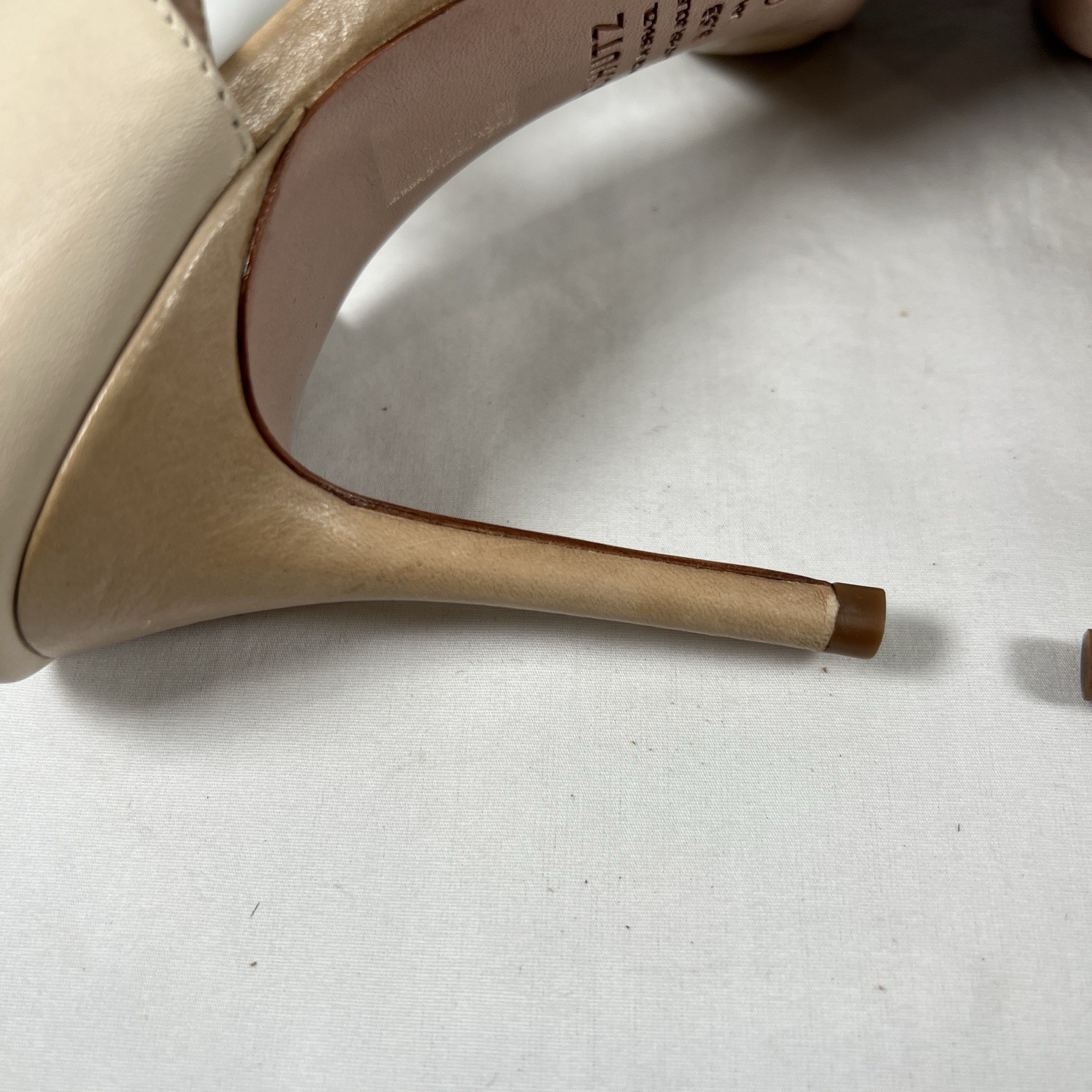 Schutz Nude Leather Pointed Toe Heels Ankle Tie Minimalist Quiet Luxury Sz 9.5B