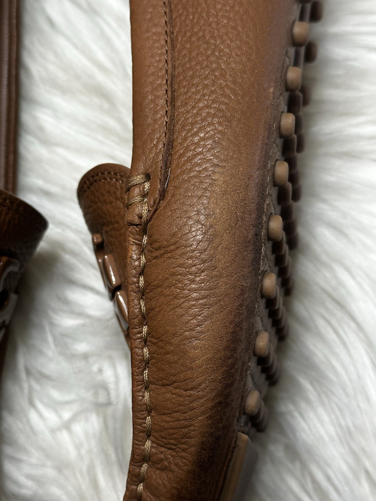 Tory Burch Everly Driver Tumbled Leather Brown Moon Size 7 M See Photos Logo