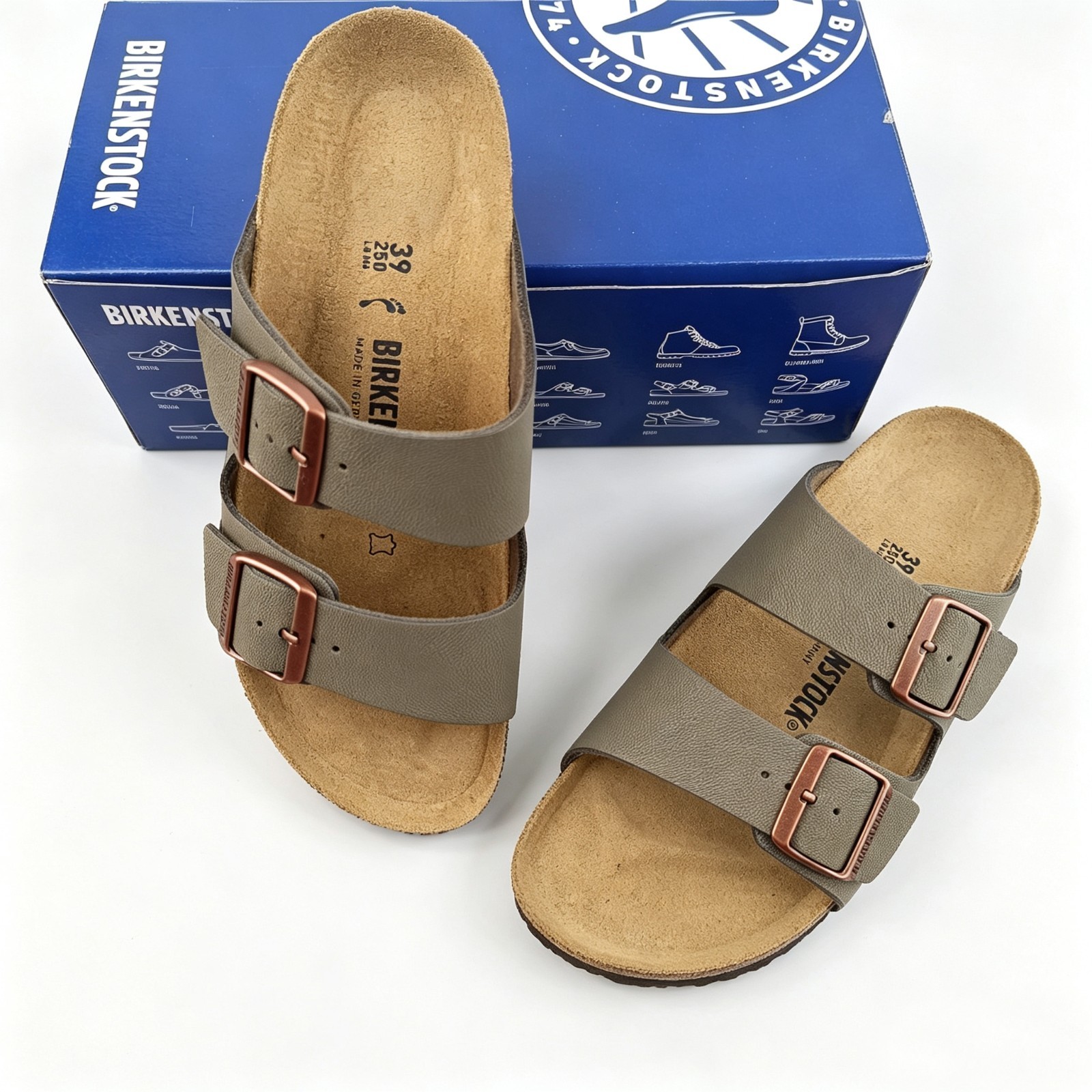 New Birkenstock Arizona Footbed Birko-Flor Unisex Stone Shoes US6-11