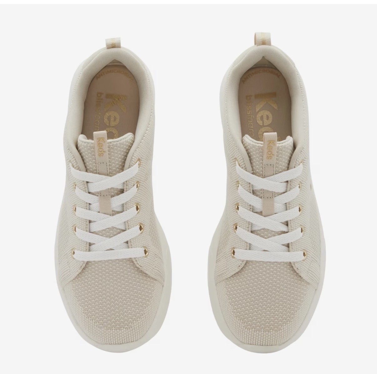 Keds Blisswalk Women’s Knit Lace-Up Low Top Sneakers Beige/White Rubber Sole